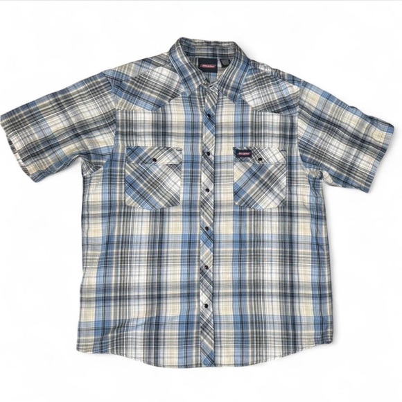 Dickies Other - DICKIES Short Sleeve Plaid Pearl Snap Shirt. Men’s XL